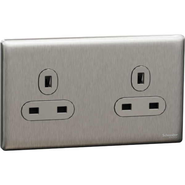 Schneider Electric UNICA X 13A 雙位插座 (炫星銀) | NUXT426_SS